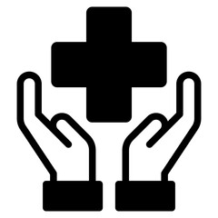 Healthcare symbol. Medicine cross over the hand icon