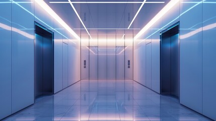 An empty modern elevator or lift in building with lighting 