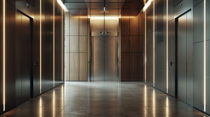 An empty modern elevator or lift in building with lighting 