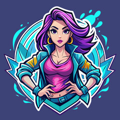 Sticker portraying a stylish Beautiful girl in a dynamic pose, with graffiti-inspired elements and bold graphics