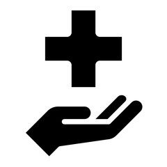 Fototapeta premium Healthcare symbol. Medicine cross over the hand icon