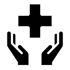 Healthcare symbol. Medicine cross over the hand icon