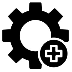 Medical Gear vector icon. gear and cross health symbol.