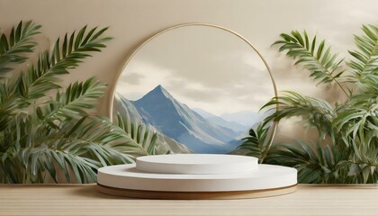 Sophisticated Showcase: Circle Podium Mockup on Cream Background