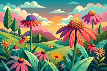 coneflower flower garden background is