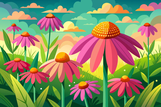 coneflower flower garden background is