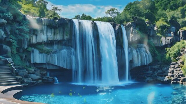 amazing waterfall with clear water. Seamless looping 4k time-lapse virtual video animation background