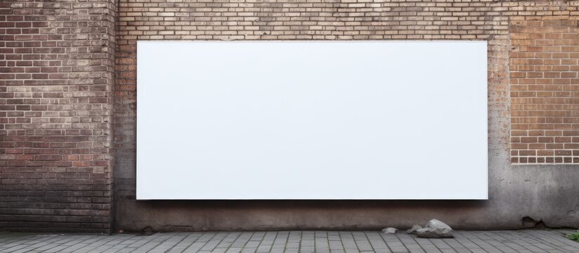 A large brown rectangular billboard is mounted on a woodpaneled wall, featuring tints and shades of white. The hardwood flooring complements the fixture, creating a cohesive look in the room