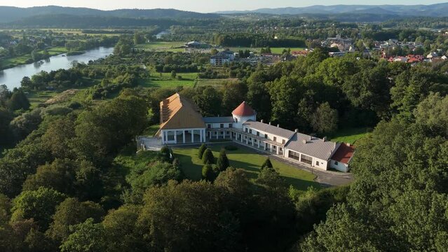 Beautiful Landscape Castle River Mountains Lesko Aerial View Poland