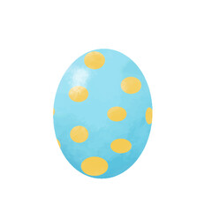 Blue Easter egg with polka dots isolated on white background. Watercolor illustration.