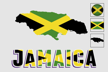 Jamaica map and flag in vector illustration