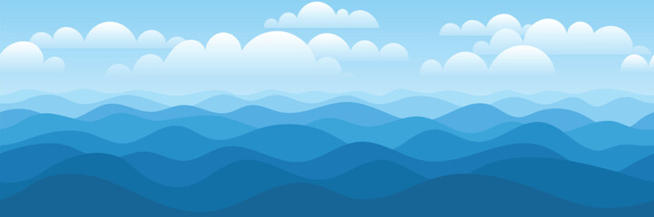 Seascape, summer view of the sea and blue sky with clouds, panoramic view	