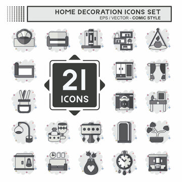 Icon Set Home Decoration. related to Home Furnishings symbol. comic style. simple design editable. simple illustration