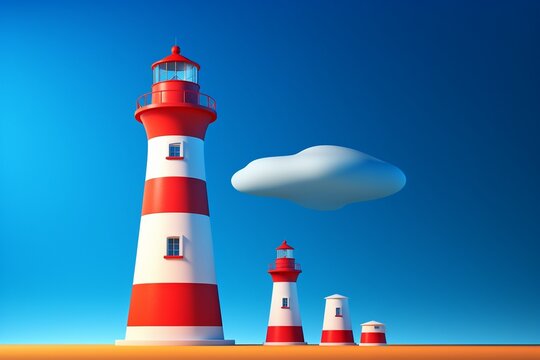 3D rendered image of a lighthouse standing firm and guiding ships, metaphor for leadership and direction