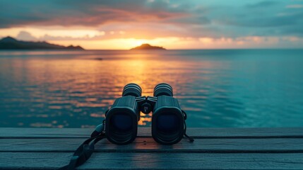 A pair of binoculars looking out at a horizon of endless possibilities symbolizing the vision and future-thinking of marketing.