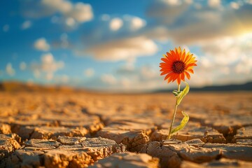 A unique flower blooming in a desert, representing resilience and difference in leadership - obrazy, fototapety, plakaty
