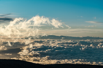 View of East Maui volcano (Haleakala) from the summit of Mauna Kea, Hawaii island / Big island.