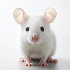 A white mouse with pink paws and a pink nose