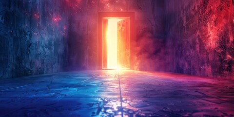 Open door colorful light, light portal 