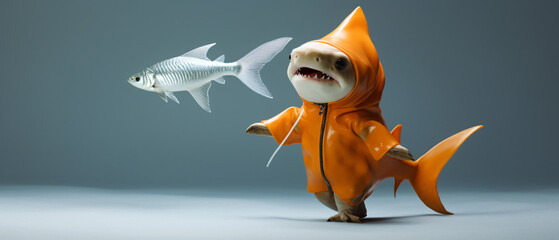 Small Brave Goldfish With Shark Fin Costume Leading ..