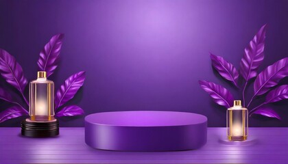 Noble Showcase: Purple Background Studio Podium Mockup for Product Presentation