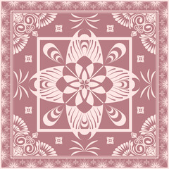 Hijab scarf flower abstract pattern.Ethnic geometric ornament with frame motif border hijab pattern.Design for fabric,print,scarves,shawl,kerchief,bandana,clothing,pareo,pillows,tablecloth,decoration.