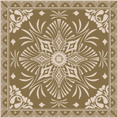 Hijab scarf flower abstract pattern.Ethnic geometric ornament with frame motif border hijab pattern.Design for fabric,print,scarves,shawl,kerchief,bandana,clothing,pareo,pillows,tablecloth,decoration.