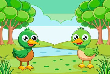 ducks cute background is tree