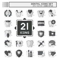 Icon Set Dental. related to Health symbol. comic style. simple design editable. simple illustration
