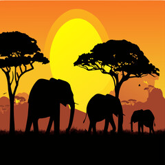 Fototapeta na wymiar elephants cute background is tree