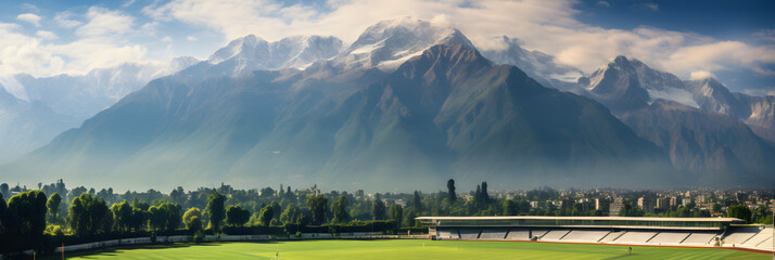 The Majestic Dharamsala Cricket Stadium: Sports Against A Scenic Himalayan Backdrop - obrazy, fototapety, plakaty