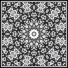 Seamless kaleidoscopic mandala pattern geometrical black white background - 759514781