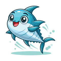 Obraz premium cute cartoon Tuna Fish jumping out vector isolated on white background