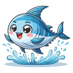 cute cartoon Tuna Fish jumping out vector isolated on white background
