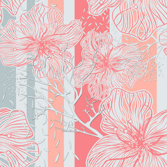 Seamless retro floral vintage striped pattern background - 759514932