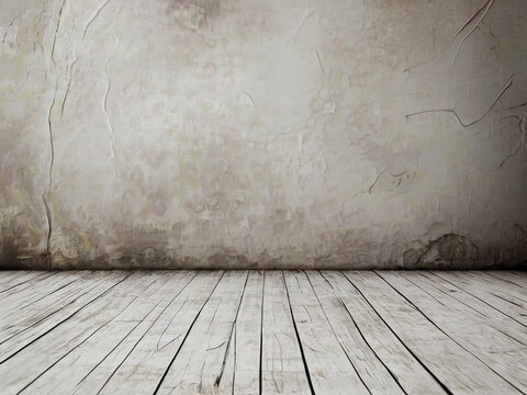 Empty room with concrete wall and wood floor, vintage background,