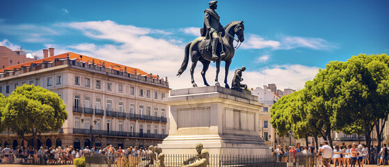 Statue of D.Jose I on commerce square in Lisbon .. - obrazy, fototapety, plakaty
