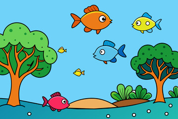 Obraz premium fishes sea background is tree
