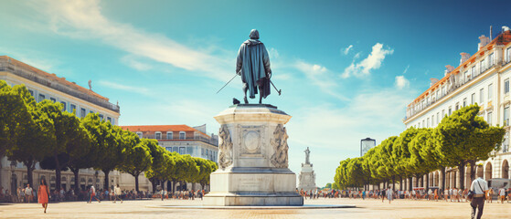 Statue of D.Jose I on commerce square in Lisbon .. - obrazy, fototapety, plakaty
