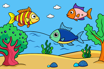 fishes sea background is tree