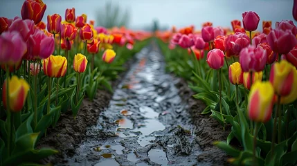 Behangcirkel Experience the panoramic beauty of springtime tulip fields © munawaroh
