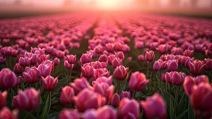 Tuinposter Capture the panoramic beauty of tulip fields in springtime © munawaroh