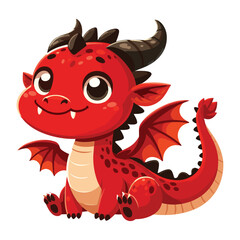 Naklejka premium Cute funny red dragon vector illustration on white background