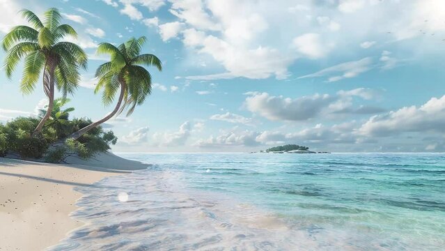 a dreamy beach scene. island getaway . seamless looping overlay 4k virtual video animation background