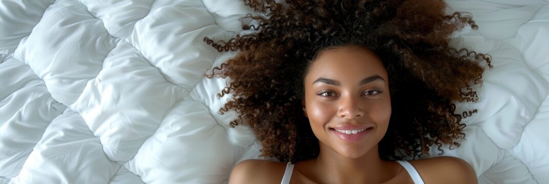 Overhead Shot Woman Bed Modern White, Background HD For Designer