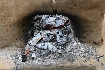Clay stove. This is a type of cooking stove. It is used in rural area for cooking and heating.
Traditional stoves used by residents in rural India. Wood fire is burning in the earthen or mud stove.