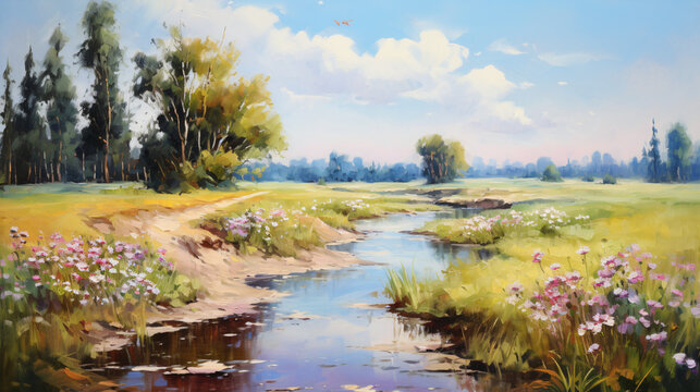 Summer landscape. Oil painting ..