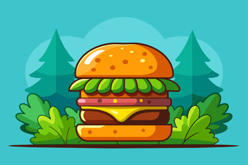 Fototapeta premium Food rests serenely against a backdrop of verdant trees, creating a vibrant and natural composition.