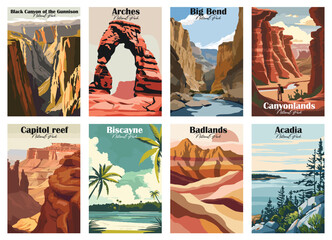 National Parks Vintage Poster Collection - obrazy, fototapety, plakaty