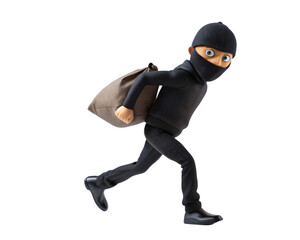 Burglar in mask thief  with bag